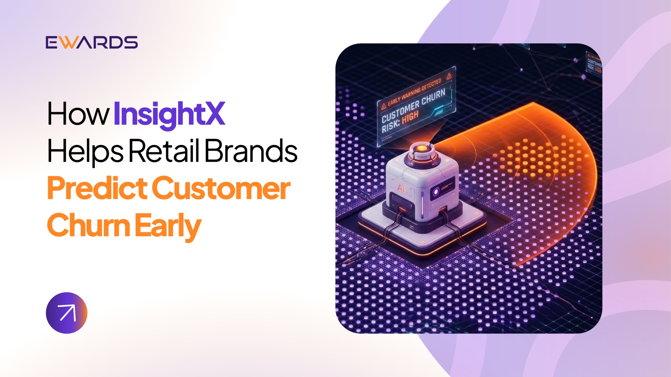 How InsightX Helps Retail Brands Predict Customer Churn Early' with an AI system detecting high churn risk.